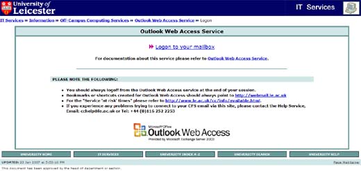 [Outlook Web Access Screen]